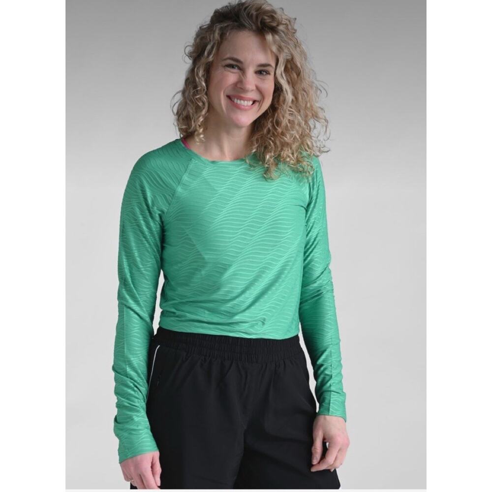 L Isabella Long Sleeve Crop Workout Yoga Long Sleeve Thumbhole Jacquard Stretch